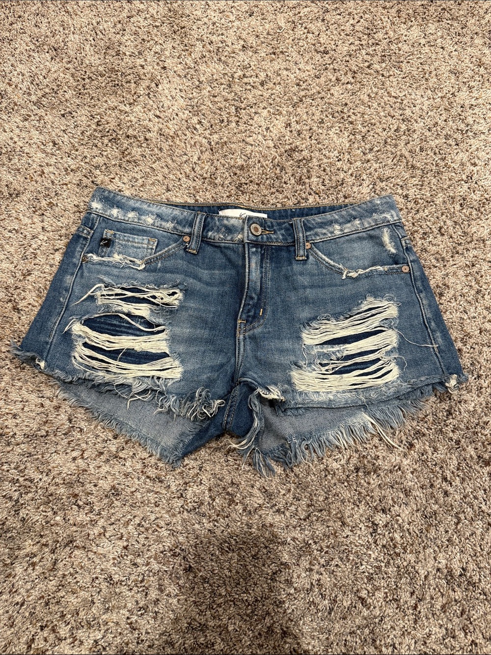 KanCan Blue Distressed Ripped Denim Shorts